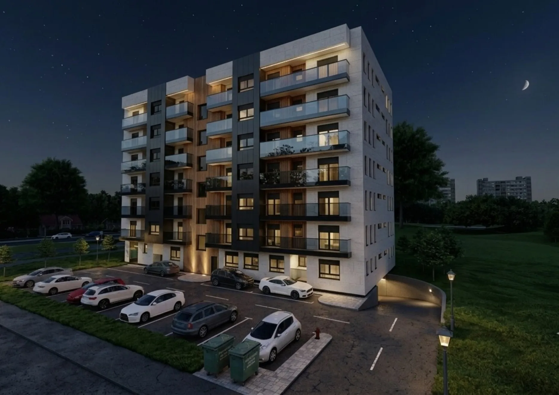 Noćni arhitektonski render nove stambene zgrade u Pionirskoj
